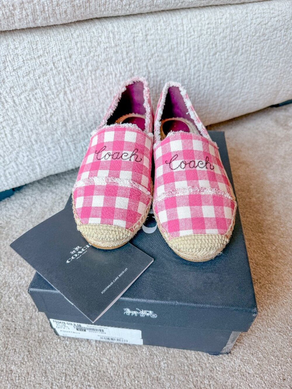 Coach Celina Espadrilles Strawberry/Chalk Gingham Print Slip Ons - Size 9.5